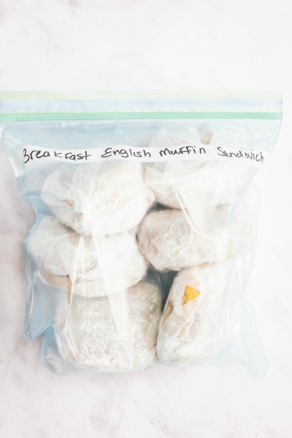 Freezer ready Breakfast Egg Muffin Sandwiches in Bag