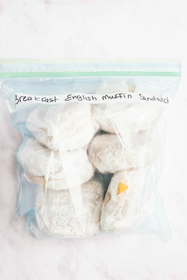 Freezer ready Breakfast Egg Muffin Sandwiches in Bag