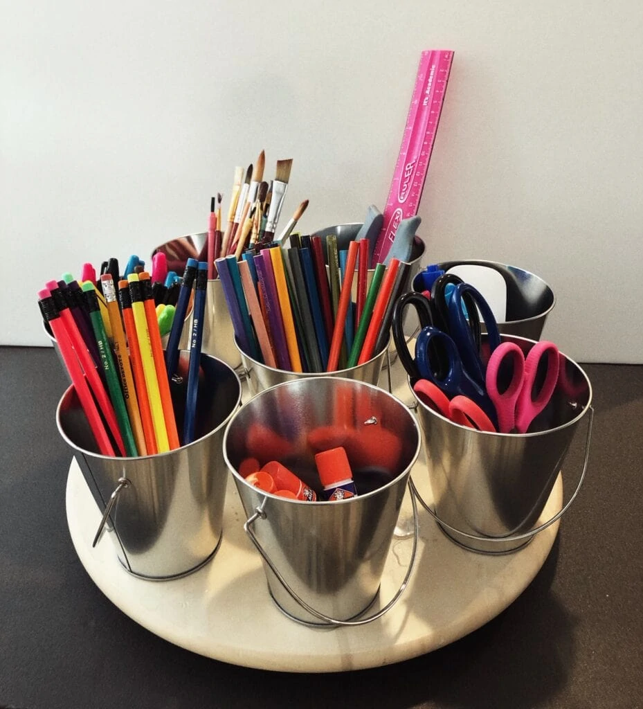 DIY Homework caddy made from lazy susan