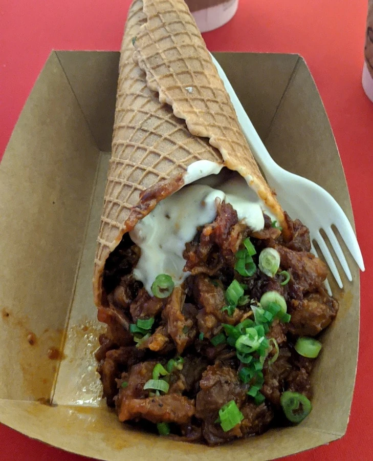Waffle Cone with Pulled Pork at Lumaze event