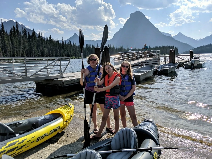 Two Medicine Lake with Kayaks at Glacier National Park