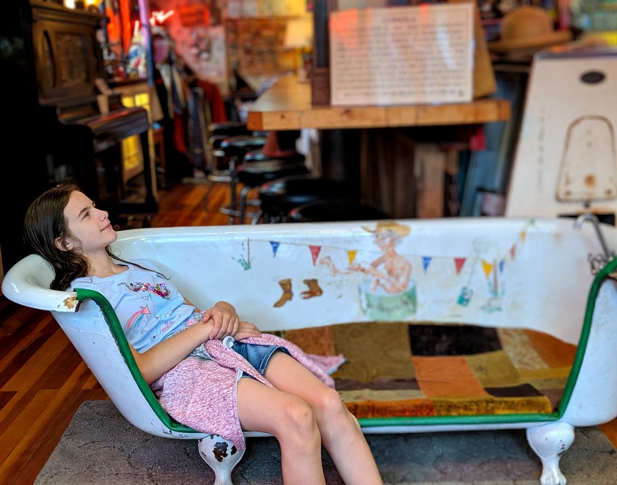 Bathtub Seating in Red Light Garage in Wallace Idaho