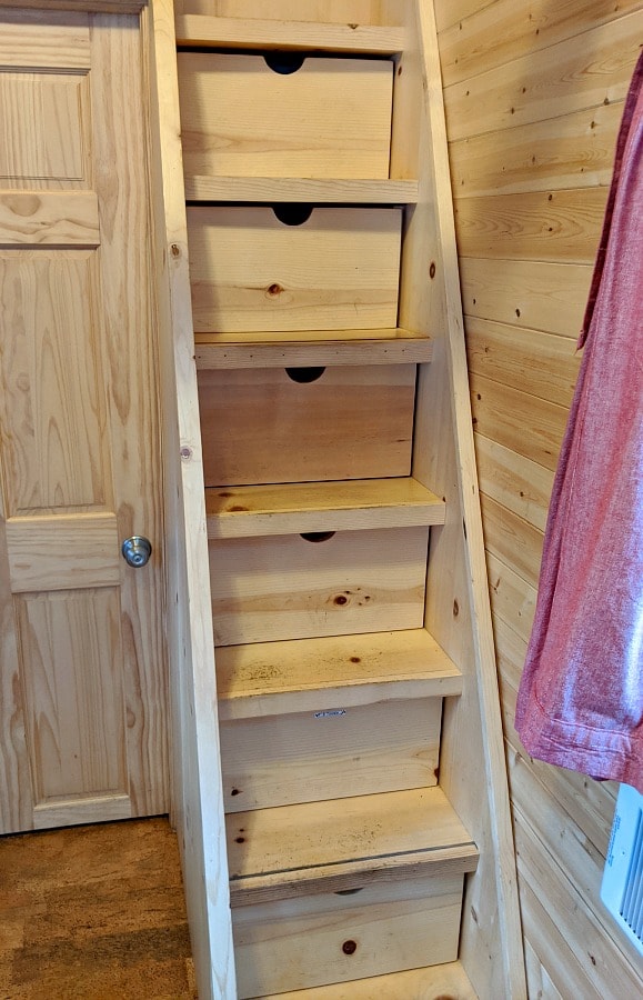Storage in stairs at Mt Hood Tiny House