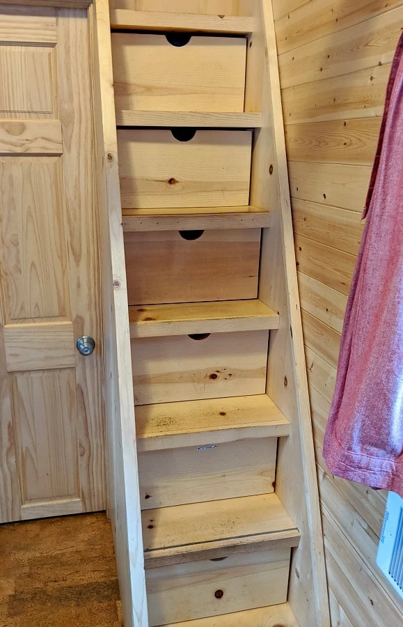 Storage in stairs at Mt Hood Tiny House