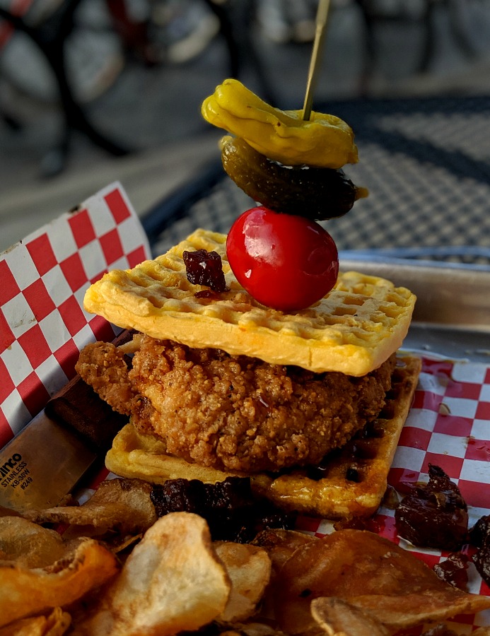 Waffles & Chicken at 1313 Club in Wallace Idaho