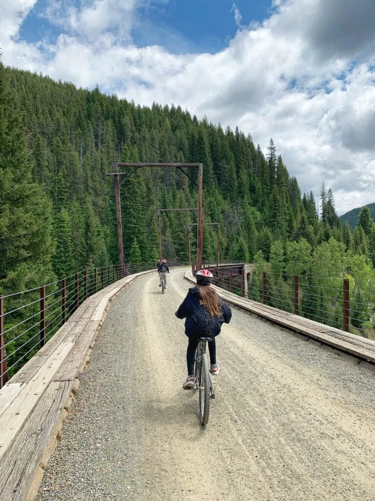 Bicycling on the Route of the Hiawatha Bike Trail in wallace Idaho