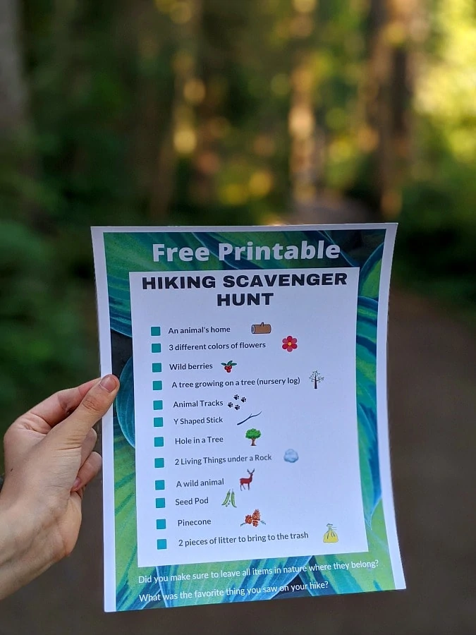 Free Printable Hiking Scavenger Hunt for Older Kids