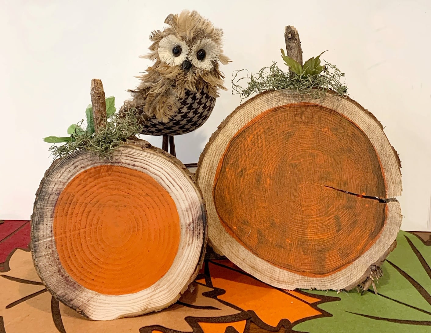 pumpkins made from wood rounds