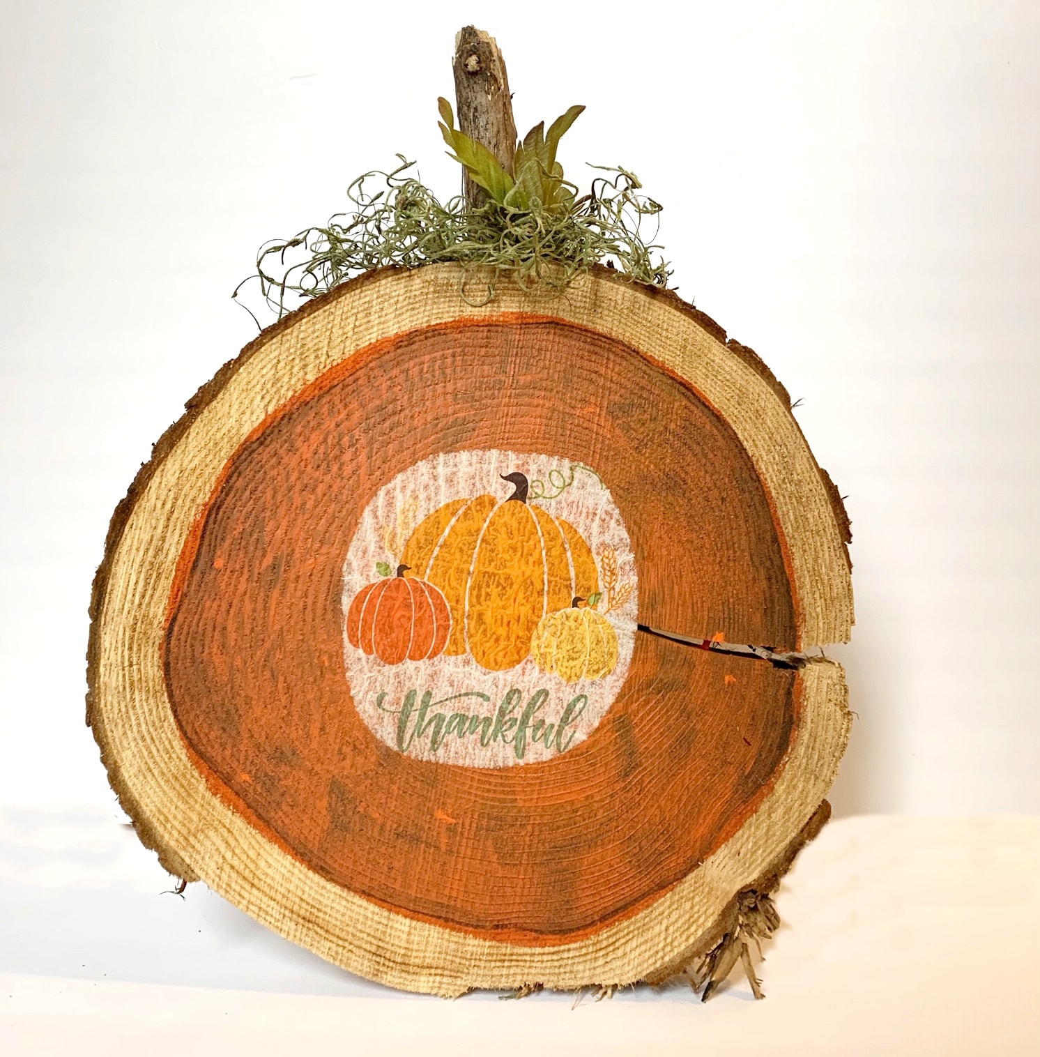 Decoupage napkins on wood pumpkins