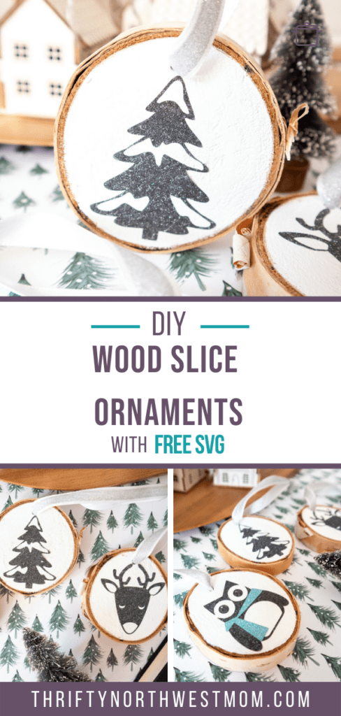 DIY Wood Slice Ornaments using a Cricut + Free Christmas SVG