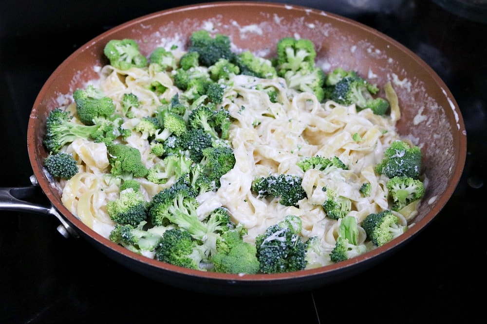 Adding broccoli to Chicken Alfredo Pasta