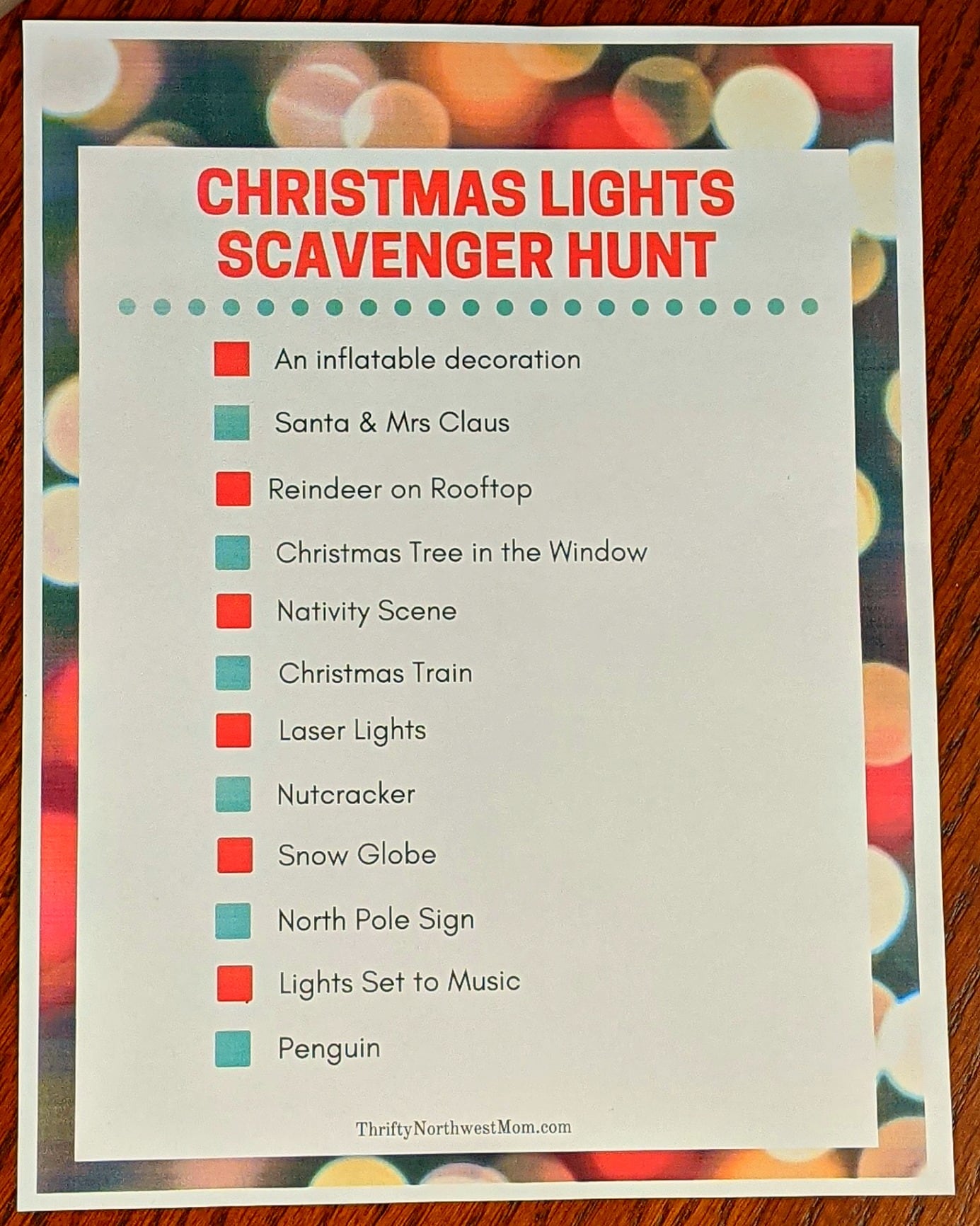 Christmas Lights Scavenger Hunt Printed
