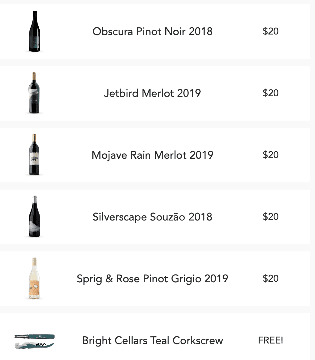Bright Cellars Wine 60 off First box 5 Bottles for 30 + S/H