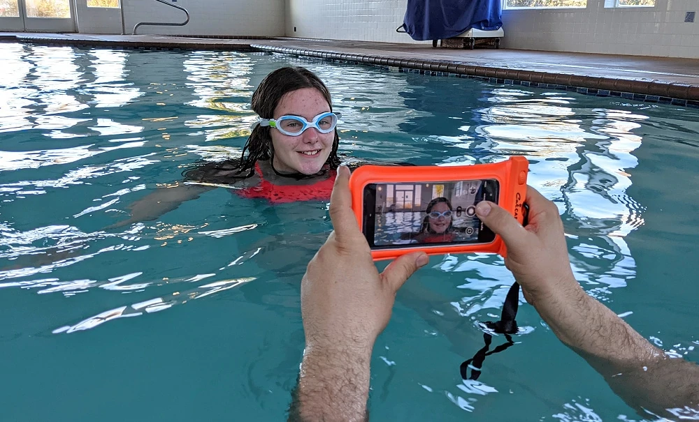 Waterproof Camera case in the Pool