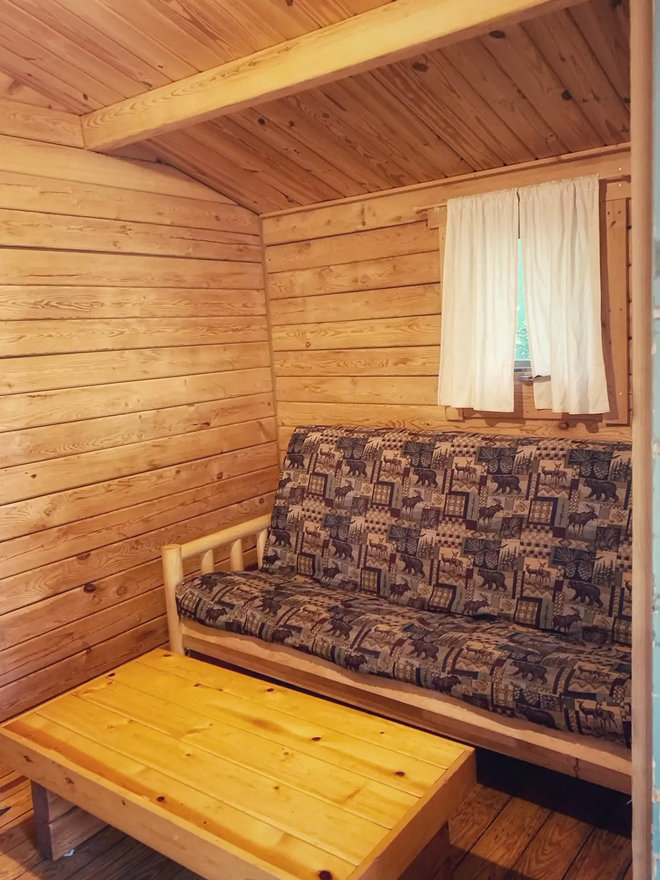 living area of rustic cabin