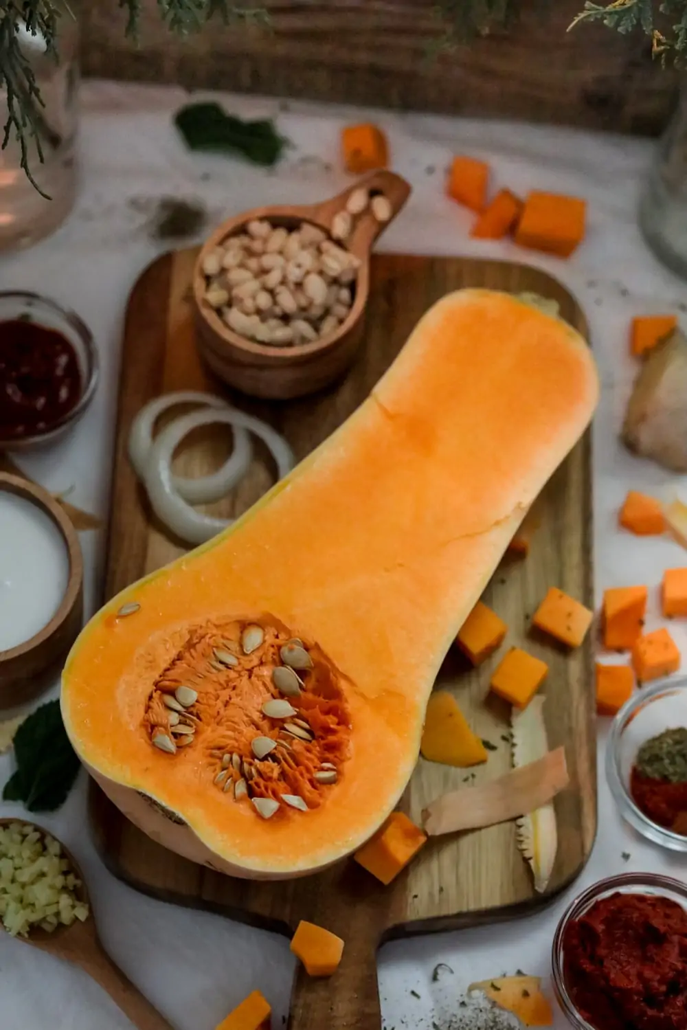 butternut squash cut in half