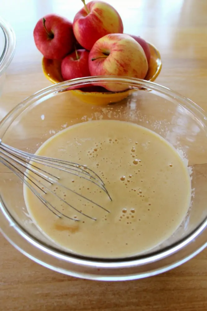 Mixing all ingredients together for Apple Cider Donuts