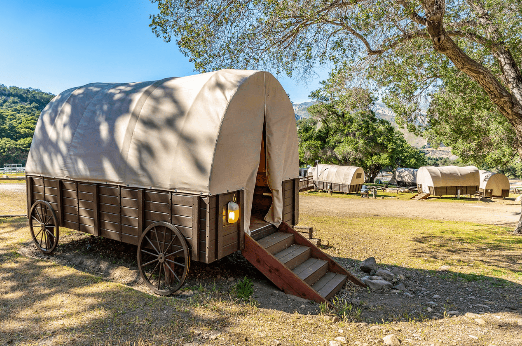 sleep in a covered wagon at Rancho Oso