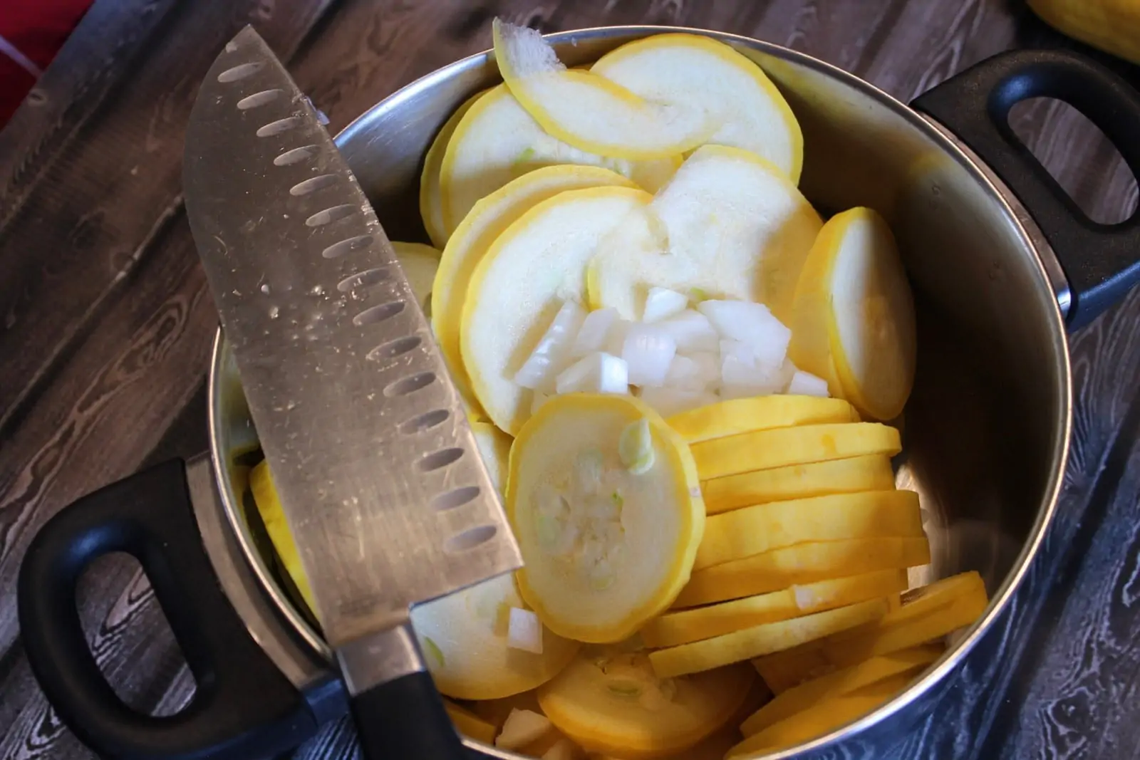 sliced squash and diced onion