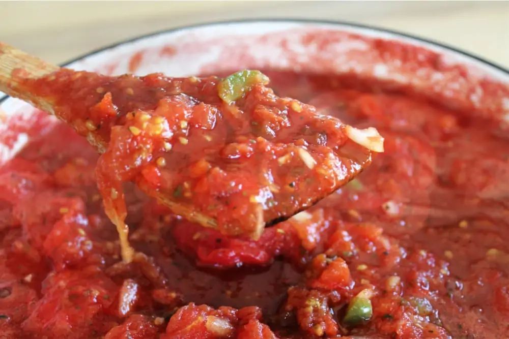 Close up of spaghetti sauce ingredients