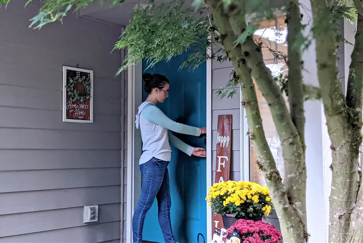 Locking up the house before leaving home