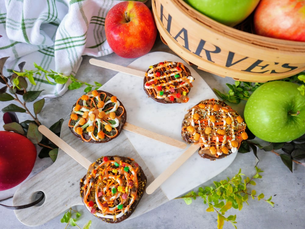 Caramel Apple Pops on sticks