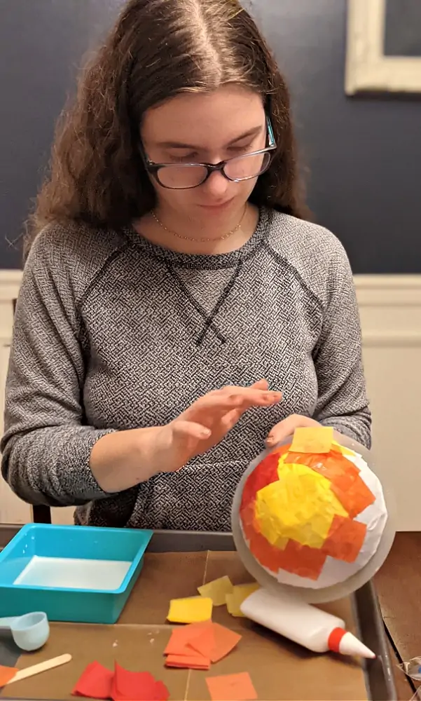 Making paper mache bowl from KiwiCo