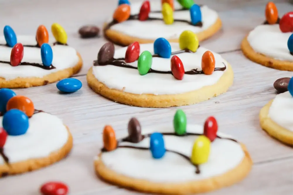 Christmas light cookies close up