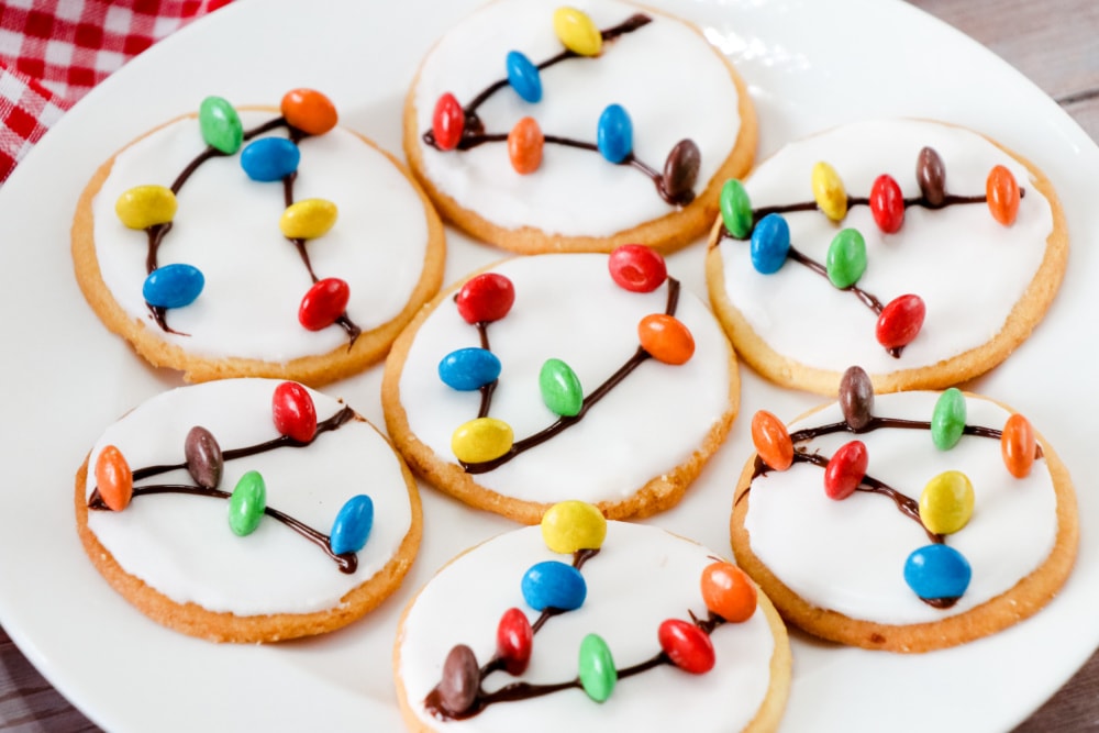 Close up of Christmas light cookies