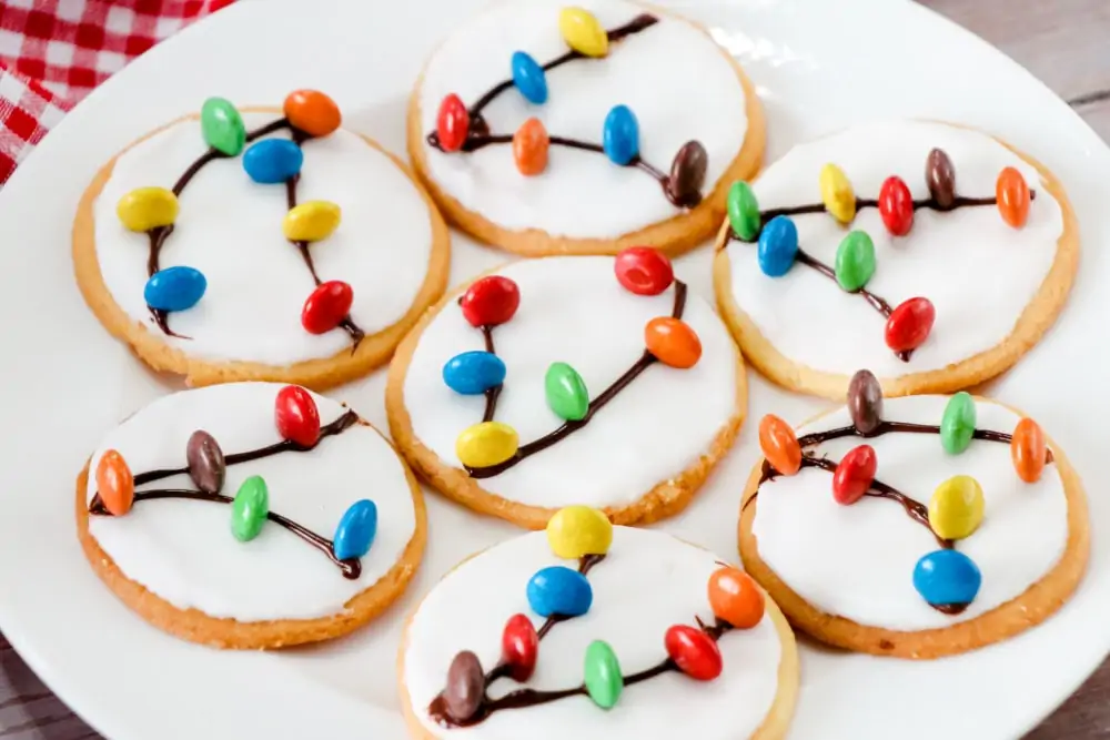 Close up of Christmas light cookies