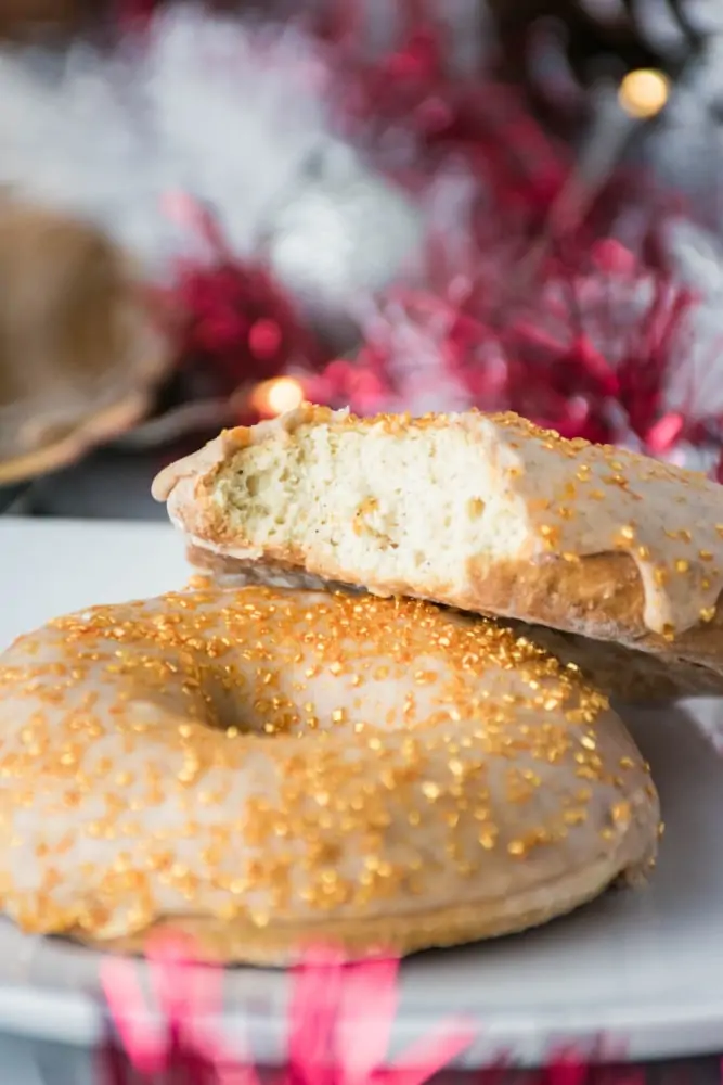 Eggnog Donuts with a bite out of one