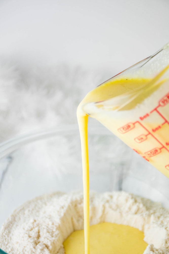 Mixing wet ingredients with dry ingredients