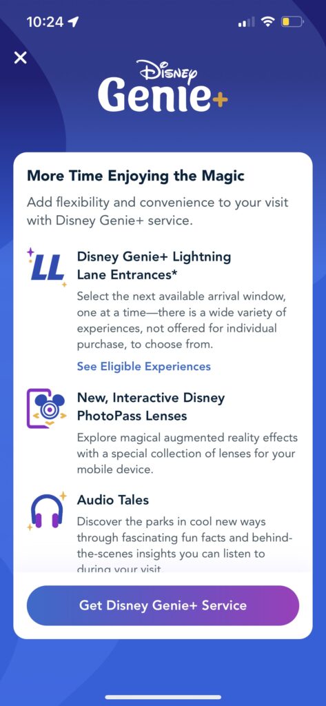 Genie Plus on the Disney App