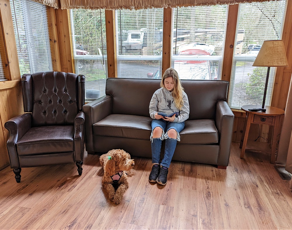 Living Room at La Conner campground cabin