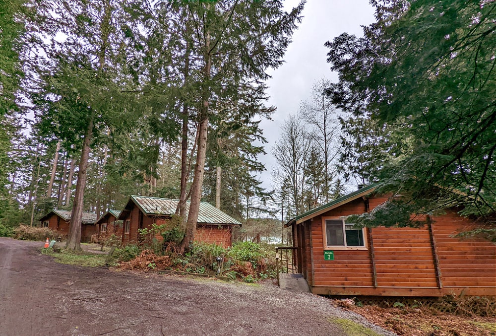 Wooded cabins at La Conner Campground