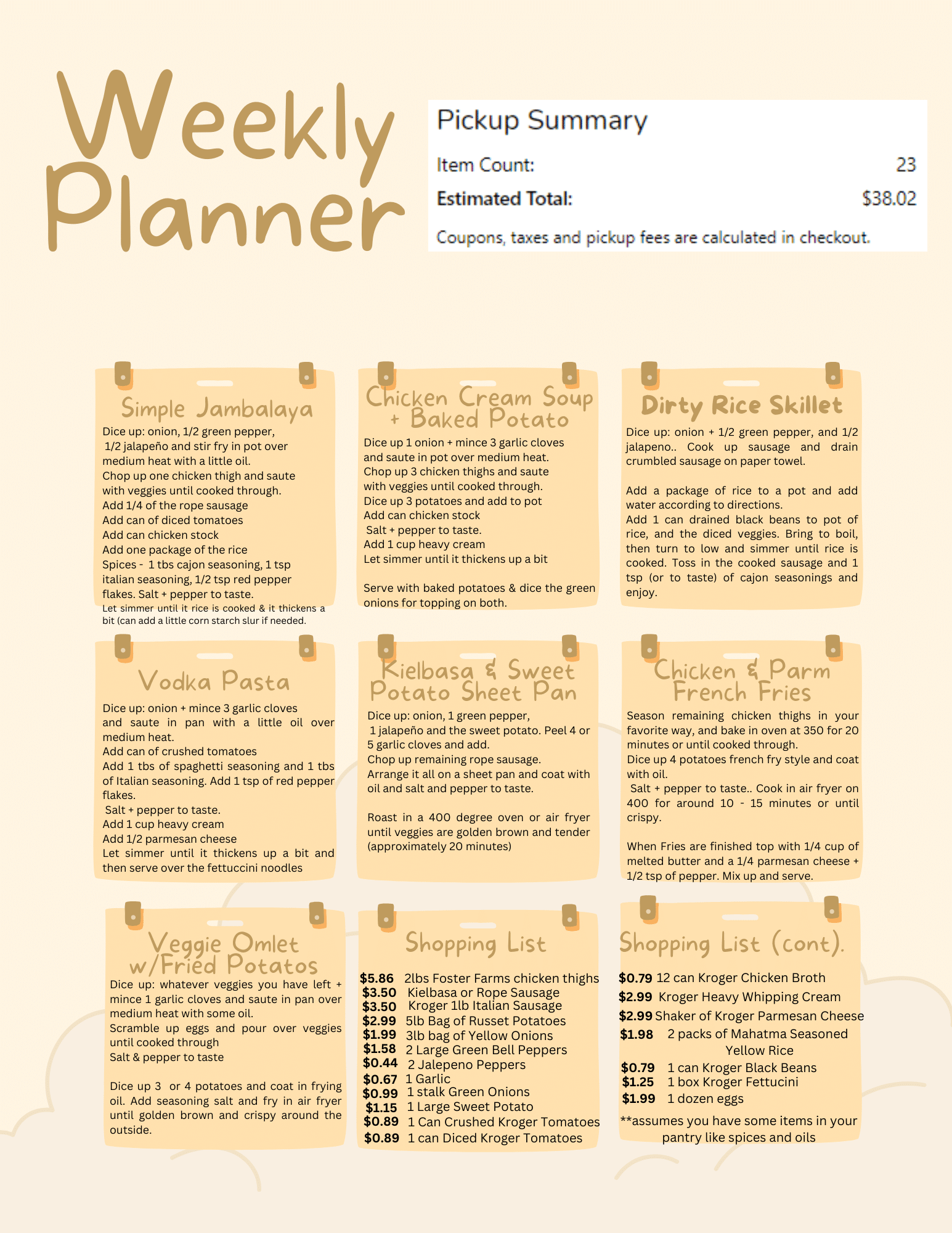 Meal planner shopping Fred Meyer