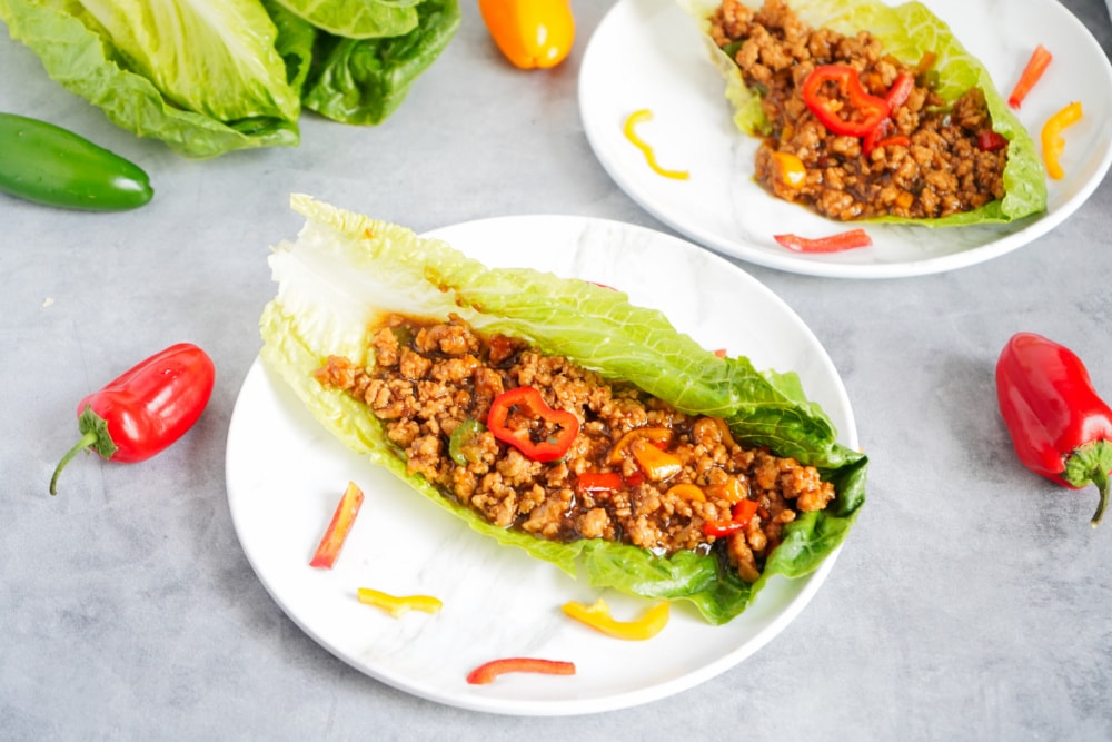 Chicken Teriyaki Lettuce wrap with peppers 