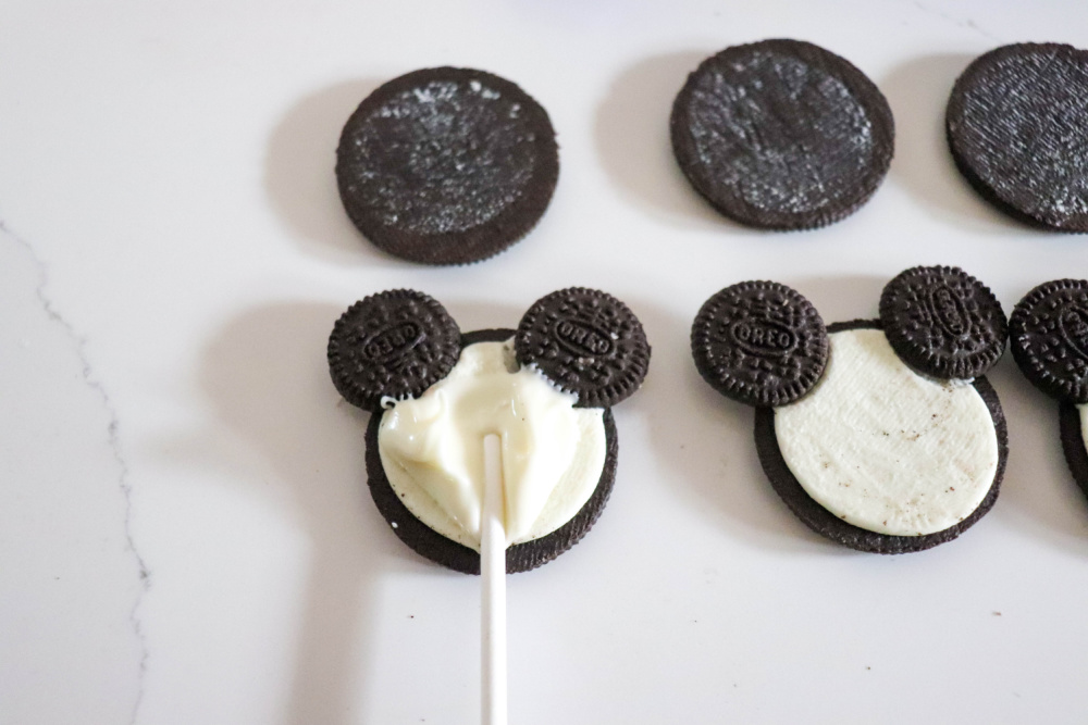 Mickey Oreo Pop with Popsicle Stick & candy melts attached-7