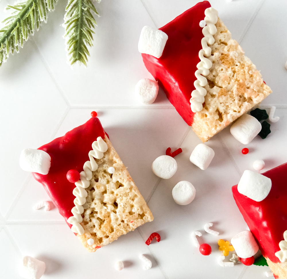 Close up of Santa Hat Rice Krispie Treats