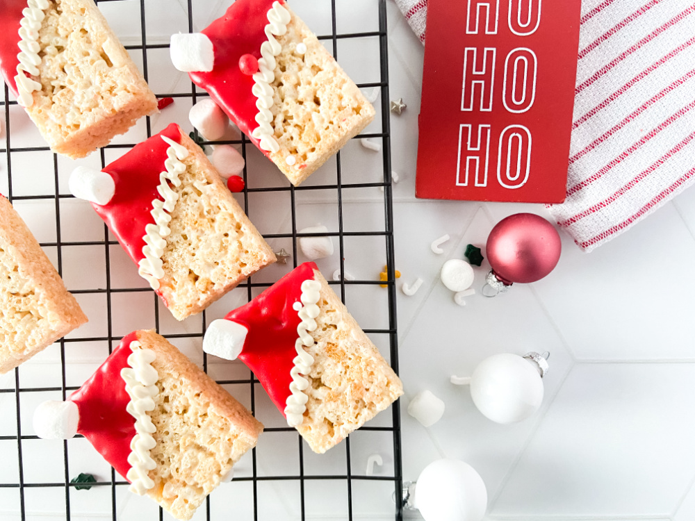 Rice Krispie Treats as santa hats