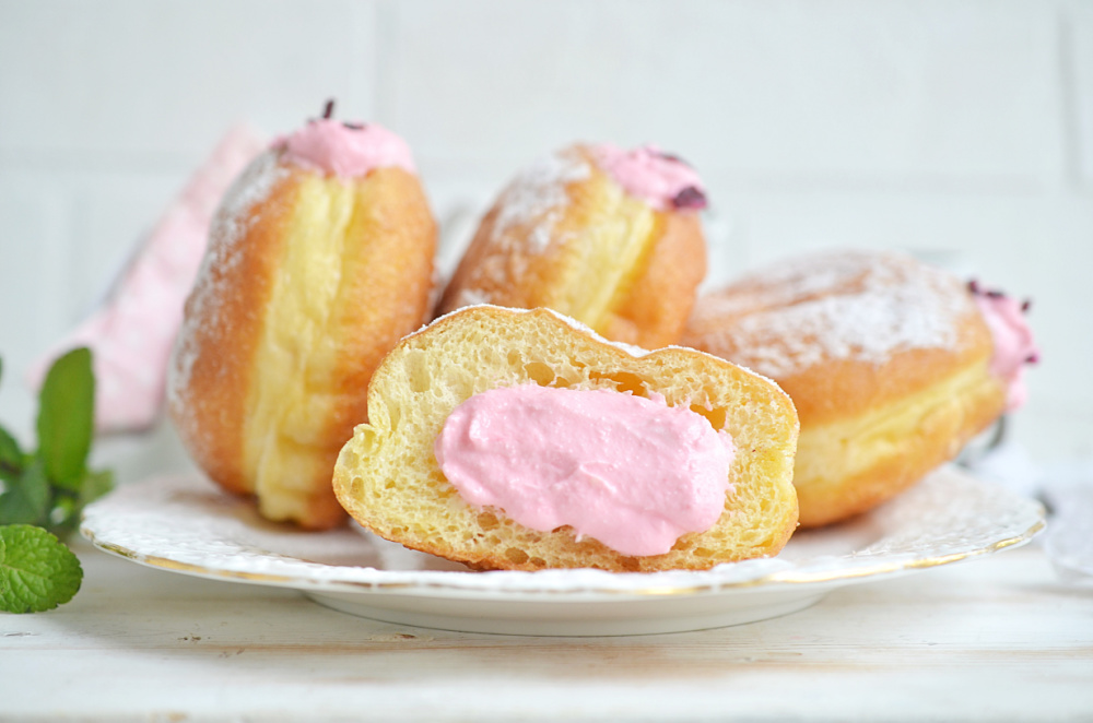 Close up of Raspberry Filled Donuts