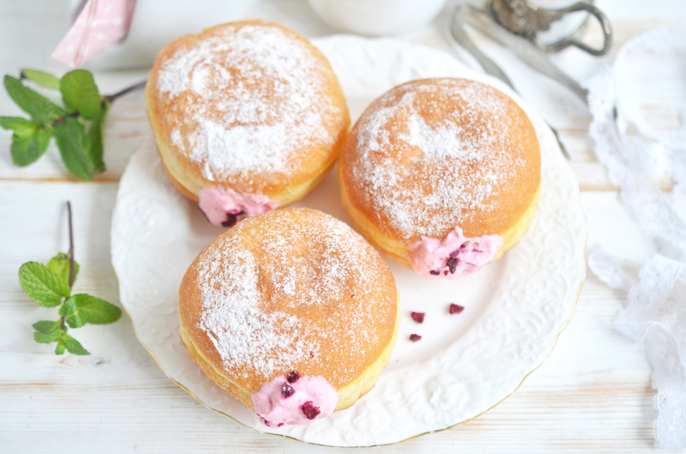 Raspberry Filled Donuts on a Plate