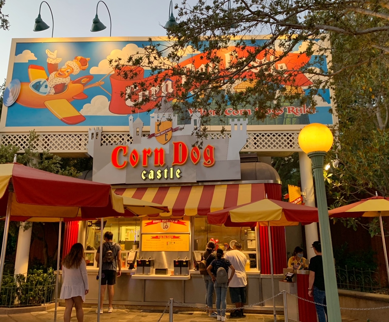 Paradise Pier entrance near Corn Dog Palace