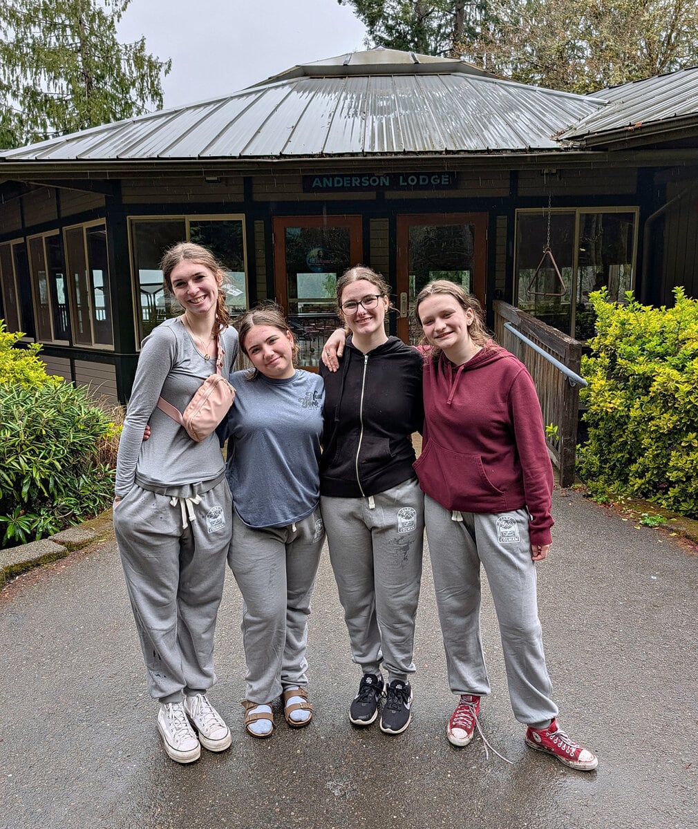Girls in front of Camp Colman Lodge