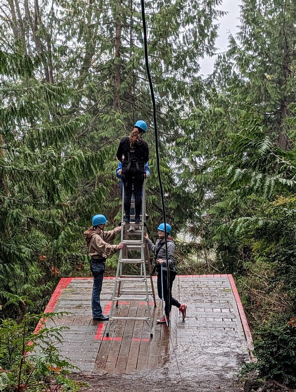 Going up ladder for GIant Swing at Camp Colman